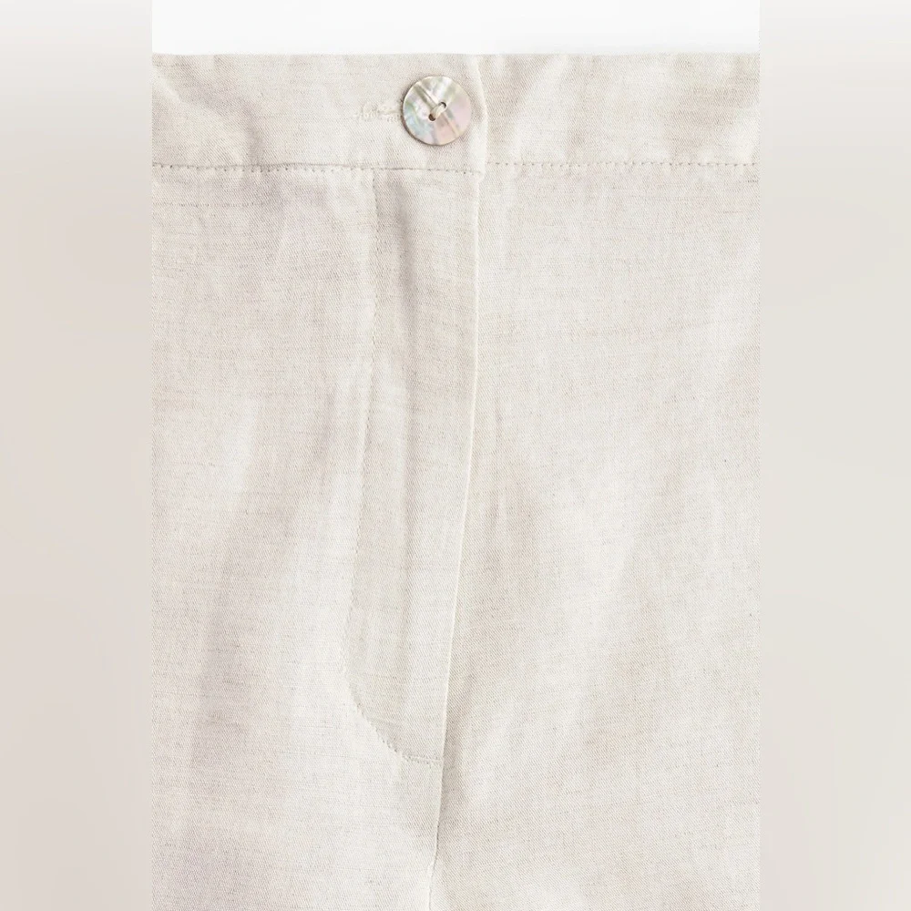 H&M Linen Blend Wide Leg Pants High Waisted Neutral Cream Tan sz 2